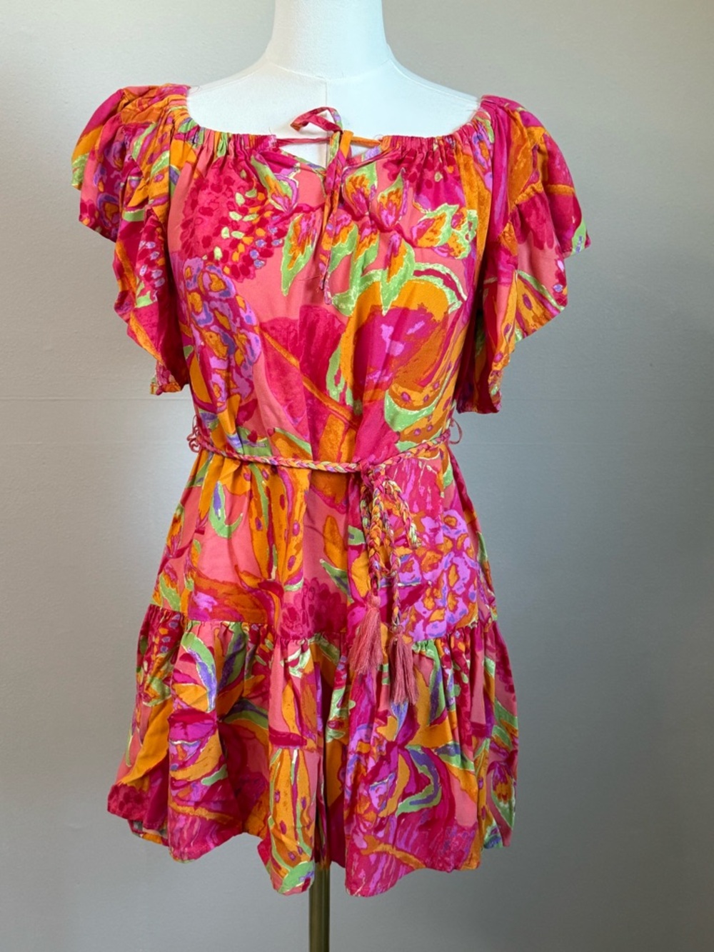 RACHEL Rachel Roy Pink, Orange & Green Floral Mini Dress swimsuit Cover Up XS